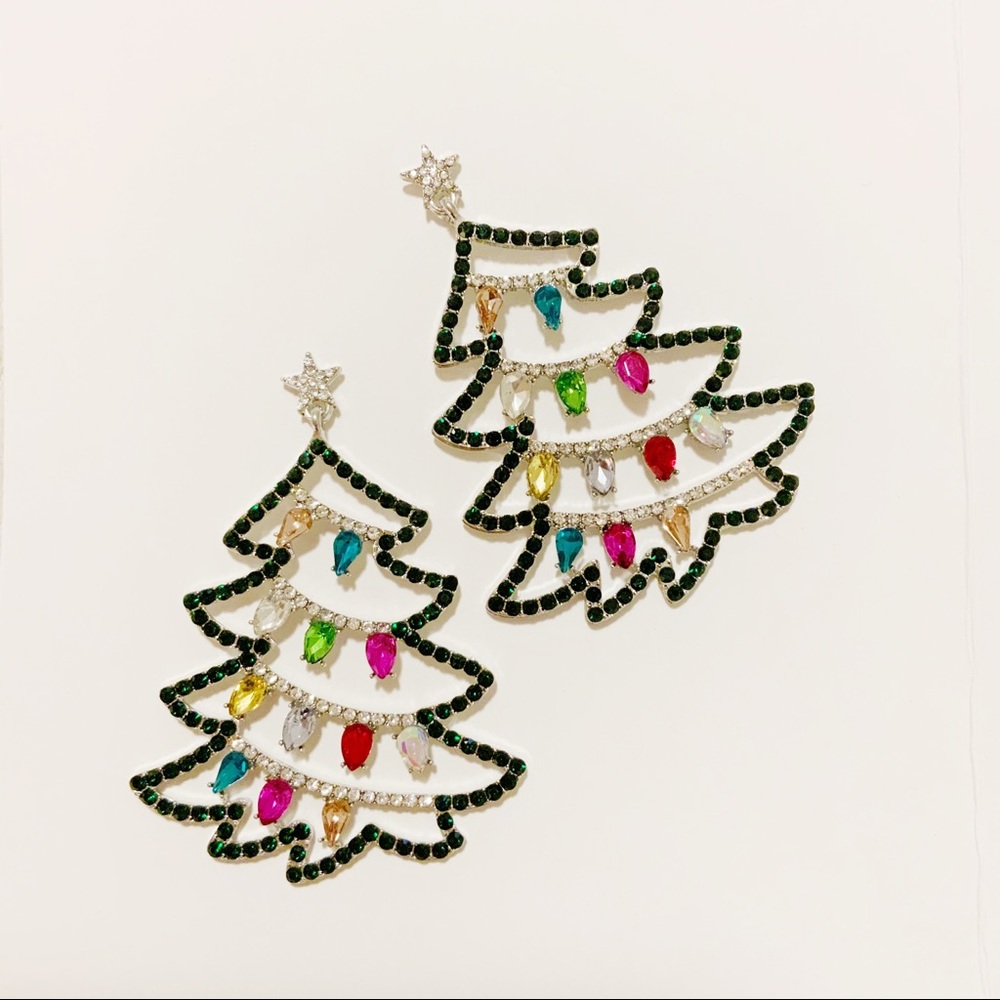 Rhinestone Christmas Tree Earrings
